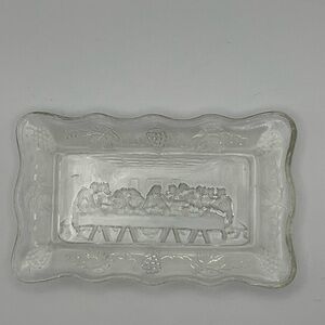 Vintage Pressed Glass The Last Supper Rectangular Trinket Dish